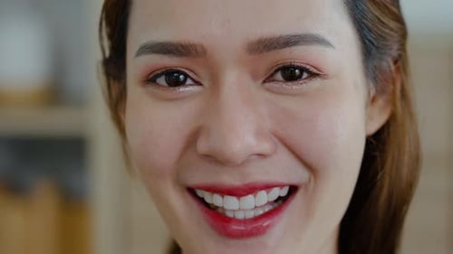 Smiling Woman Face Close Up With Makeup