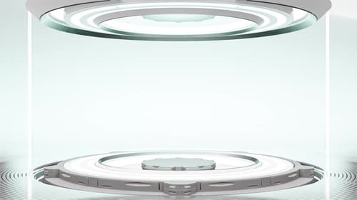 Futuristische schwimmende Plattform in High-Tech-Umgebung