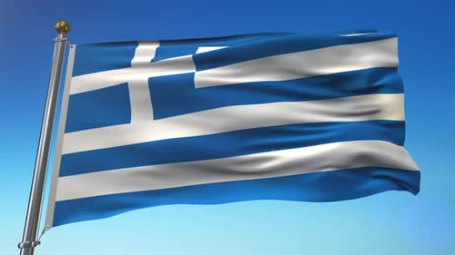 Realistic Greece Flag Waving in Blue Sky 3D Animation