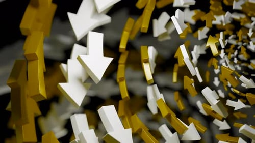 3D arrows flying in a circle, concept of corporate business and stock market data