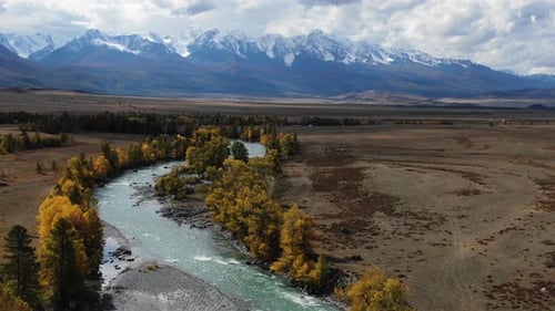 Winding River with Trees Growing on Banks Epic Amazing Countryside Aerial View From Drone