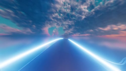 Route au néon menant aux nuages dans une atmosphère surréaliste