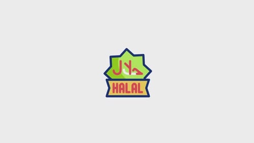 Animated Halal Certification Badge Icon in Flat Design Style