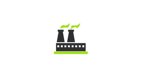 Flat Design Factory Icon with Green Emission Animation