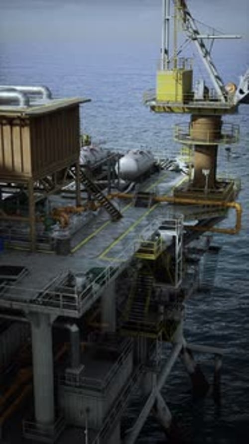 Aging Oil Rig Amidst Ocean Waves