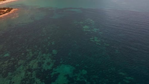 Panorama On The Blue Sea With Beach And Mediterranean Mountains In Background During Summer In Italy