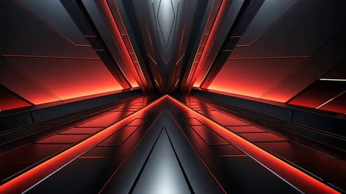Futuristic, red-lit, triangular corridor