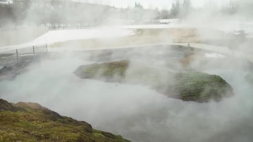 Hot Geothermal Hot Springs and Geyser with Steam Iceland