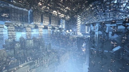 Ciudad celeste futurista con arquitectura avanzada y estructuras brillantes