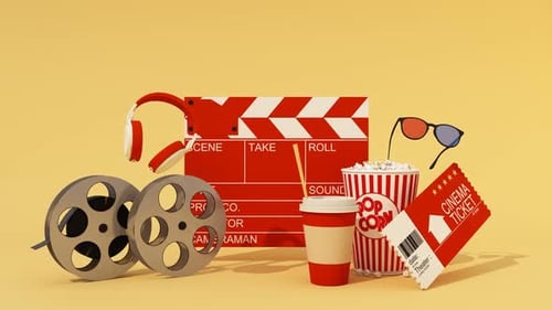 Cinema Essentials: Clapperboard, Film Reels, and Snacks