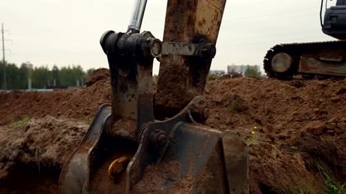 Excavator Digging Trenches for Gas Pipes Closeup View Building New Gas System Gasification