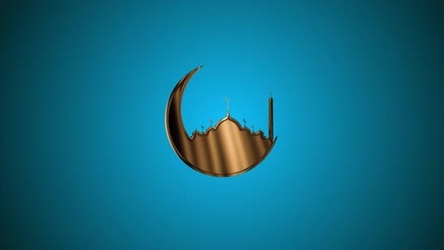 Animated Golden Crescent Moon and Mosque Icon for Islamic Events