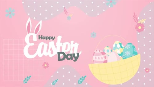 Happy Easter Day Celebration Title Animation with Bunny Ears and Eggs