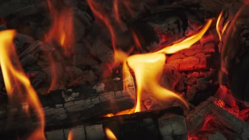 Burning Fire Flame Closeup in Fireplace