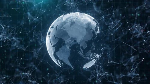 globe rotating with plexus motion background. Futuristic plexus globe communication concept