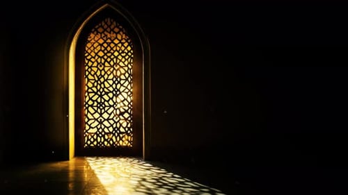 Golden Arched Window Islamic Pattern Light Background