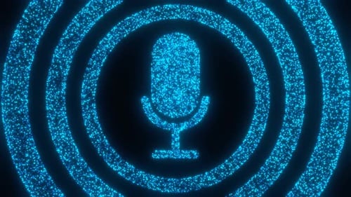 Voice Recording Podcast Blue Neon Mic Icon Loop Animation