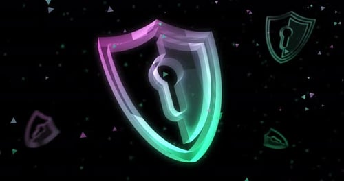 Cyber security with shield symbol loop digital concept