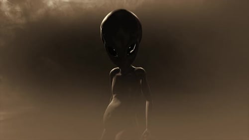 Animated Alien Figure Standing in Fog