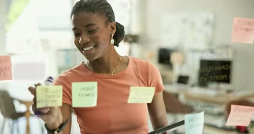 Brainstorming Strategy on Glass Wall in Modern Workplace
