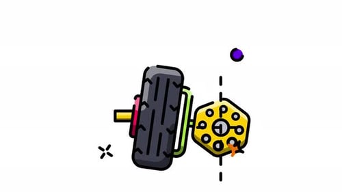 Animated Icon of Wheel and Industrial Gear with Flat Design