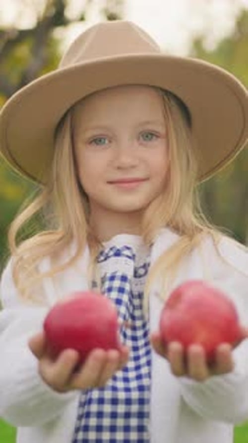 Girl Holds Apples Outside