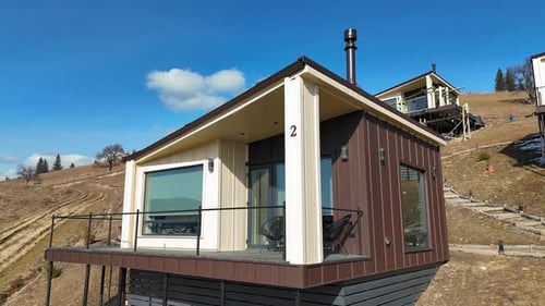 Modern Vacation Homes on Hillside, Aerial View