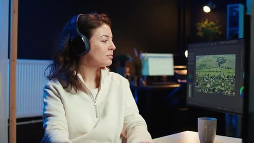 Video Editor Polishing Raw Footage While Listening Music