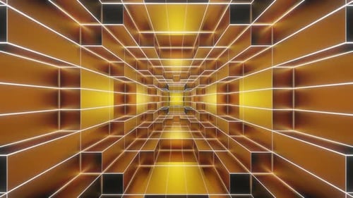 Gold And White Neon Glowing Sci-Fi Spiraled Room Background Vj Loop In 4K