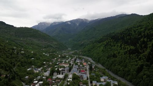Aerial View Of Small Mountain Village