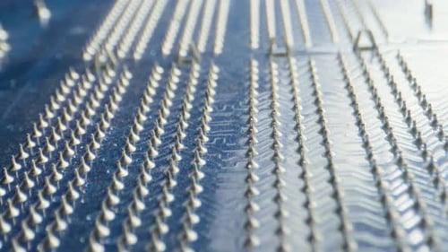 pc motherboard track soldering back to front moving closeup view