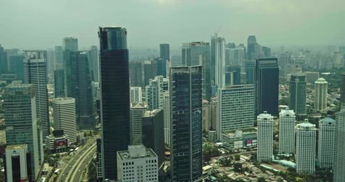 Jakarta, 25 September 2021, Aerial view of tall buildings in Jakarta city