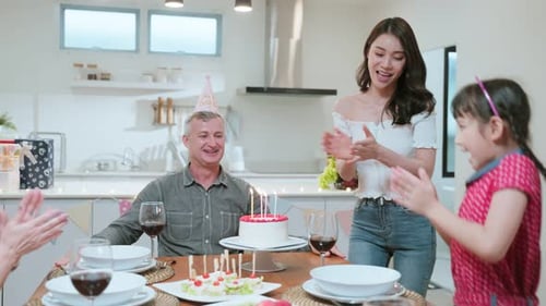 Family Birthday Celebration with Cake at Home