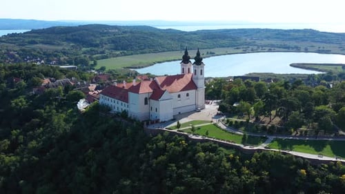 Beutiful church in summer at the lake Balaton. Tihany town, Hungary
Recorded with a DJI Mavic 2 pro