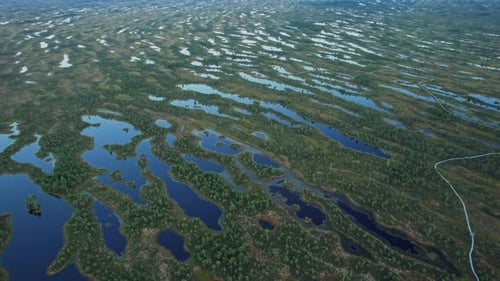 Aerial View of Blue Lakes and Green Landscape