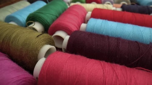 Close Up Sewing Threads Colorful Background