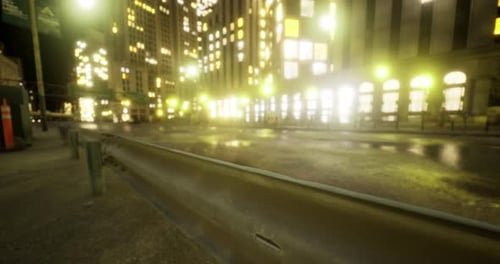 Bright Urban Landscape Captures the Hustle and Bustle of City Life at Night