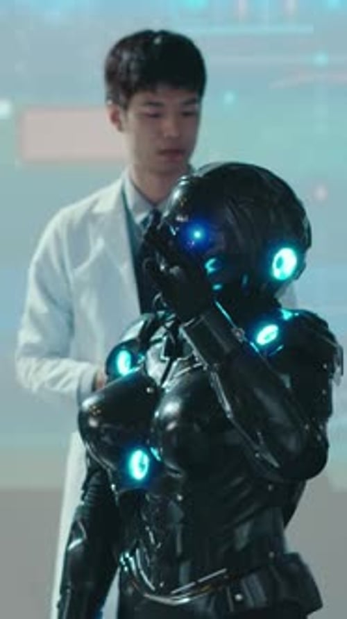 Futuristic Robot Prototype in a Lab Setting