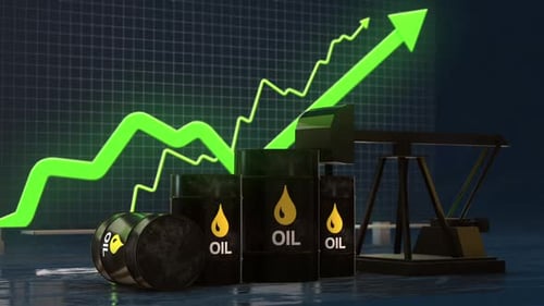 Oil Price Growth Chart with Rising Green Arrow – 3D Market Concept