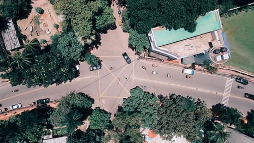 Aerial shot of a busy road where vehicles are passing in Dhaka, Bangladesh