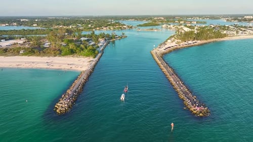 Aerial Seascape with Venice South and Nokomis North Jetty in Sarasota County USA Many Tourists