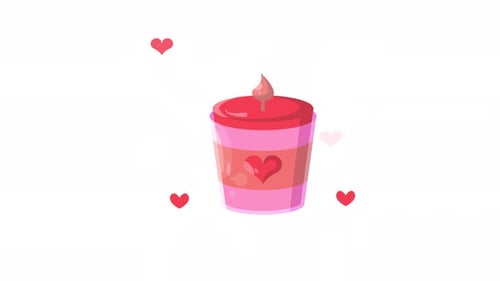 Flat Design Animated Candle with Hearts for Romantic Celebrations