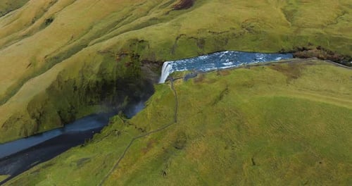 Breathtaking Scenery Of Skogafoss Waterfall In Iceland - Aerial Shot
