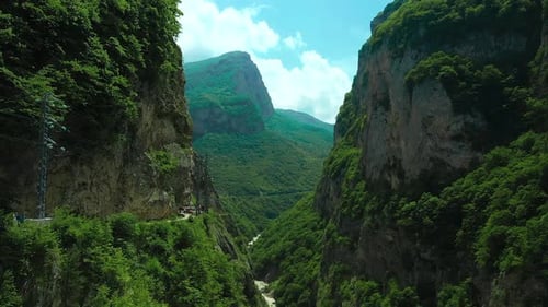 Aerial View of a Very High Gorge Cherek Gorge in the North Caucasus KabardinoBalkaria