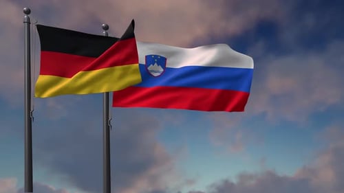 Germany and Slovenia Flags Waving Together Loop