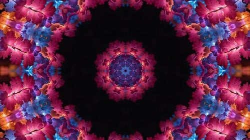 Glowing Mandala Kaleidoscope Background. Colorful Vj Loop Party Motion Background. Music Mandala