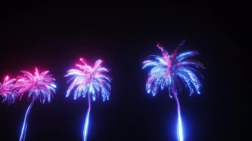 Swaying Neon Palm Trees Loop on Black Background