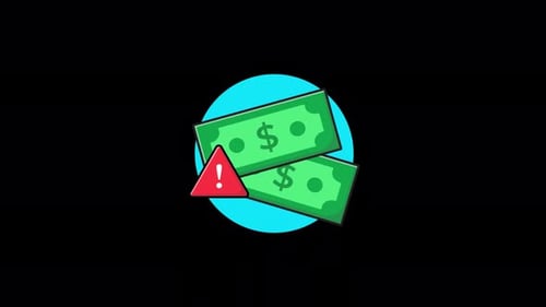 Money with Warning Sign. Financial Risk Concept Animation Video - Transparent
