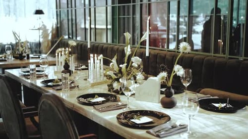 Elegant Wedding Banquet Table Setting in Urban Restaurant