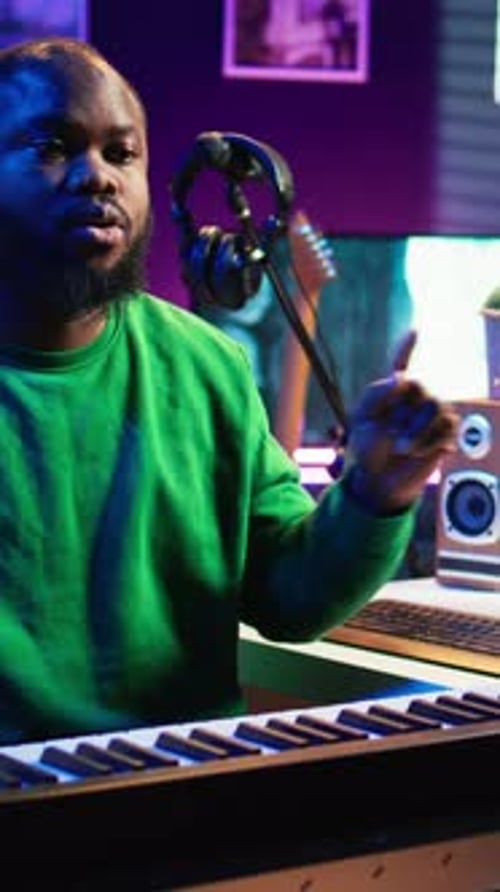 Young Adult Recording Music on Keyboard